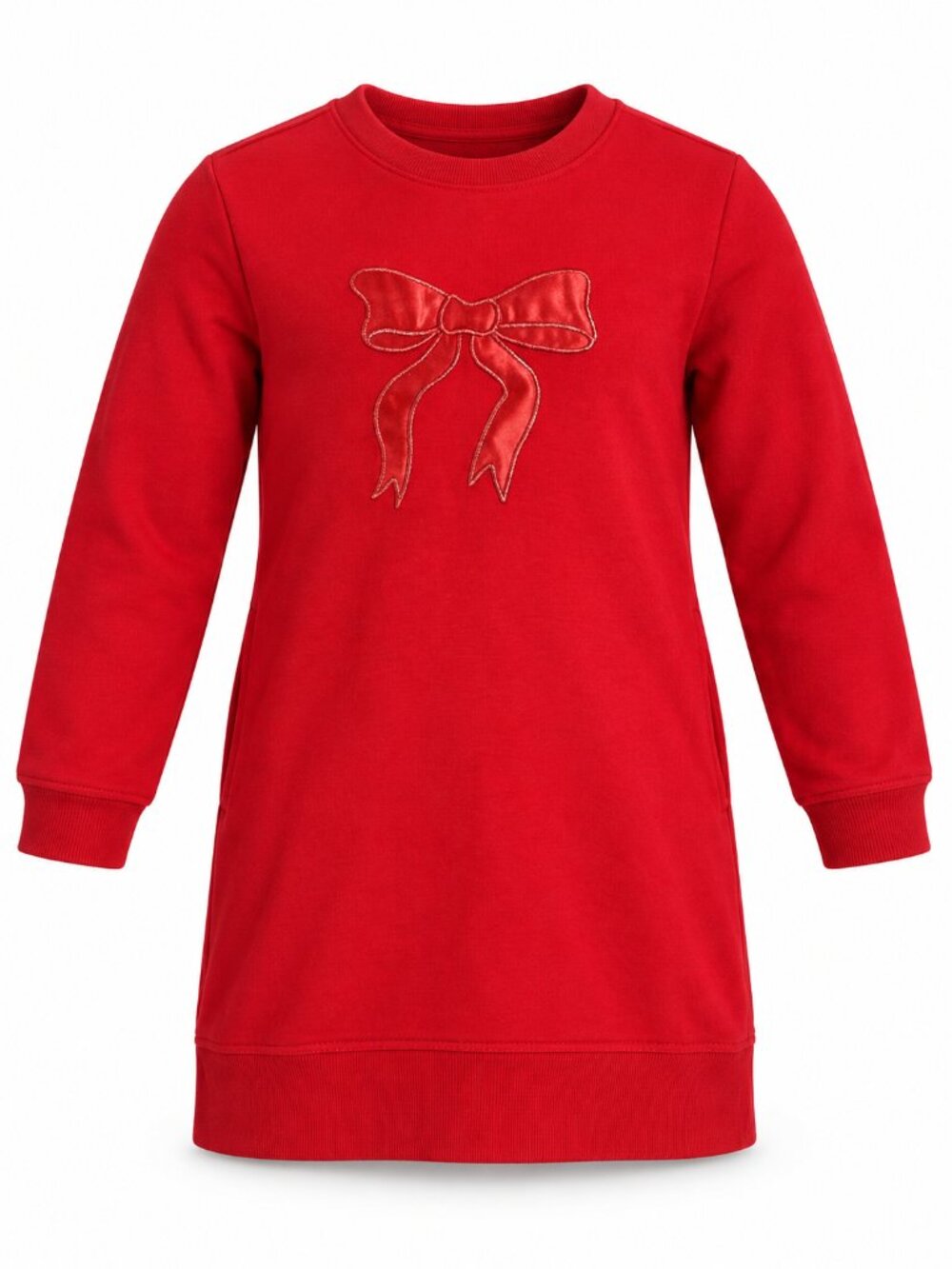 Cat & Jack Girls Sweatshirt Dress Size M 8 Red Satin Bow Long Sleeve Holiday